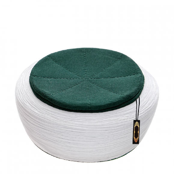 Handmade Green & White Sarik, Pecinya, Sorban, imamah, Kufi Cap, Muslim Men's Hat Cap, Pagri, Turban, Skullcap, Ottoman Fez