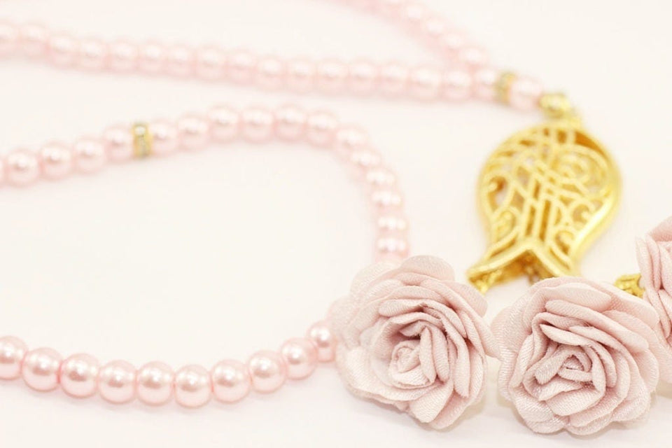 Baby Pink Misbahas, prayer beads with rose, Handmade Prayer Beads 99 Misbaha, Masbaha, Tasbeeh, 6mm beads, Tasbeeh with Rose, TSTR