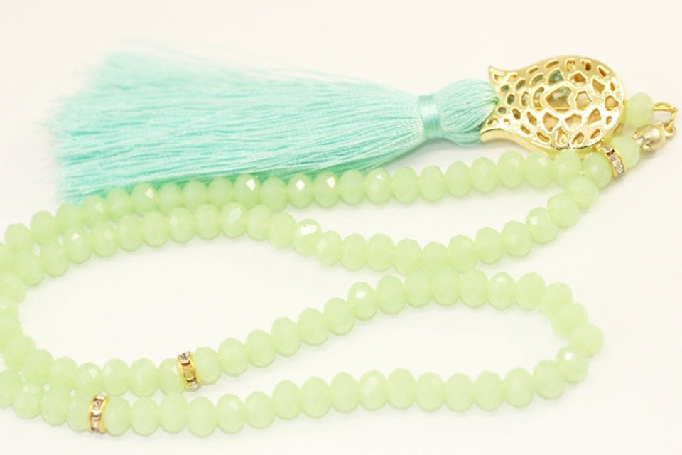 Mint Green Misbahas, crystal prayer beads, Handmade Prayer Beads 99 Misbaha, Masbaha, 99 beads Tasbeeh, 6mm beads, Crystal Tasbeeh, TMCB