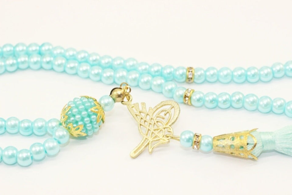 Mint Green Misbahas, prayer beads with letter, Islamic Prayer Beads 99 Misbaha, Masbaha, Tasbih, 6mm beads, Tasbeeh with Letter, TSSI