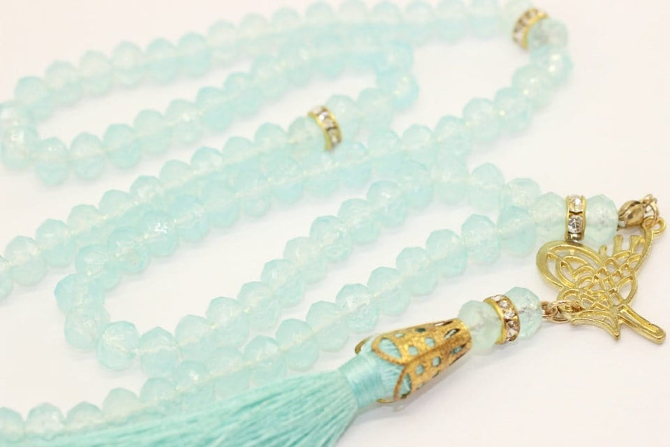 Ice Blue Misbahas with tugra, prayer beads, Handmade Prayer Beads 99 Misbaha, Masbaha, 99 beads Tasbeeh, Tasbeeh, prayer beads, TSPB