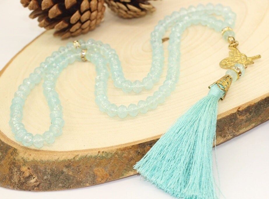 Ice Blue Misbahas with tugra, prayer beads, Handmade Prayer Beads 99 Misbaha, Masbaha, 99 beads Tasbeeh, Tasbeeh, prayer beads, TSPB