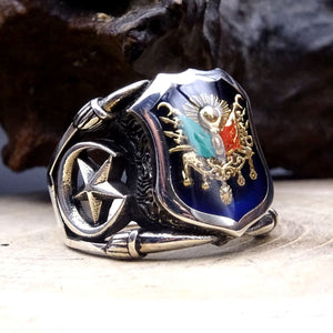 Handmade Ottoman Coat of Arms Silver Ring - 925 Sterling Silver Symbolic Ring - Mens stamp ring - Turkish Jewelry - islamicbazaar