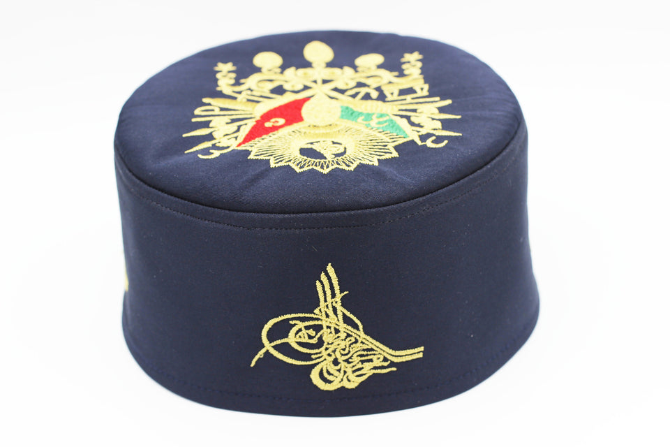 50 cm for child Dark Blue skullcap, Ottoman Empire Coat of Arms Embroidered Kufi, Sunnah Caps, Mens Topi, Tagiyah, Muslim Prayer Cap, - islamicbazaar