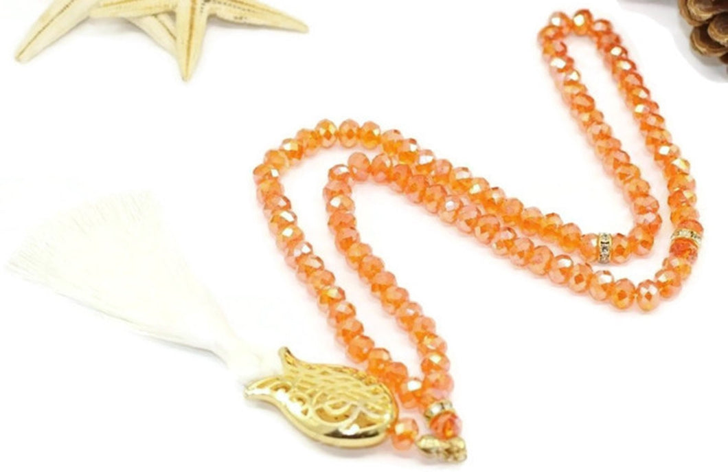 Orange Tasbih, crystal prayer beads, Handmade Prayer Beads 99 Misbaha, 99 beads Tasbeeh, 8mm beads tasbeeh, Crystal Tasbeeh, TSBK