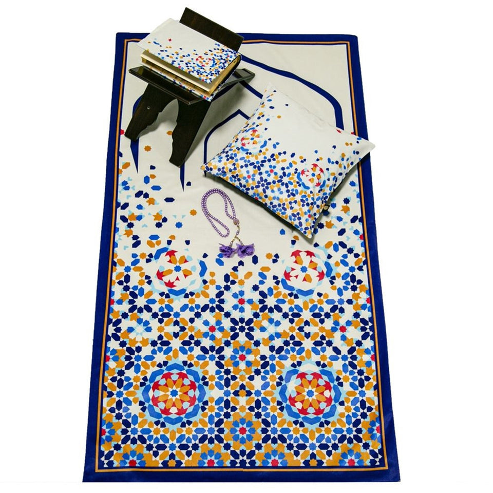 Prayer Rug Set, Cushion Cover, Quran i Kareem Cover, Prayer Mat and Tasbeeh with Roses, Islamic Gift, Muslimah Gift - islamicbazaar