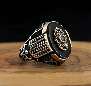 Handmade Black Silver Ring, 925 Sterling Silver Symbolic Ring, Turkish Jewelry, ring for gift, Men rings, AU077