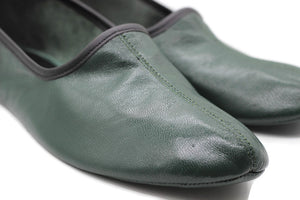 Genuine Leather Dark Green Slippers Women Size | Woman House Slippers | Handmade Leather Socks | Leather Home Shoes