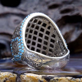 La Galibe Illallah Written Sterling Silver Ring With Turquoise Stones | Sterling Silver Ring | Mens Silver ring | Personalised Ring