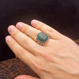 Er Rizku Alallah Written on the Green Aqeeq Stone Silver Ring | Mens Aqeeq Stone Ring | Signet Ring | Personalized | Gift For Him |