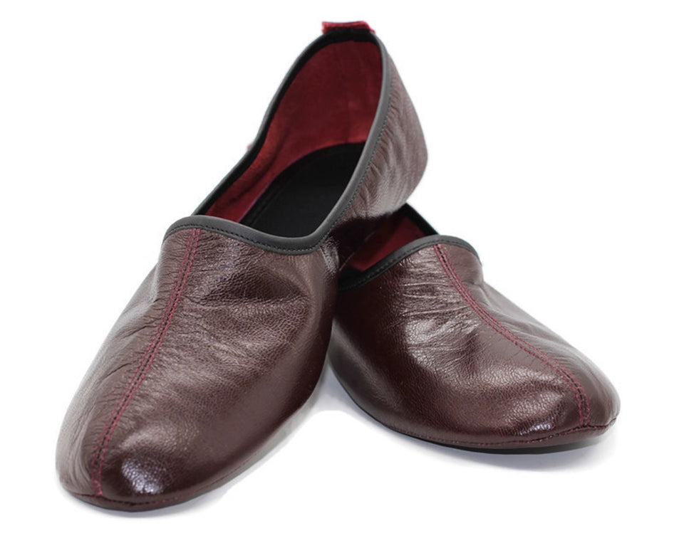 Genuine Leather Bordeaux Slippers MEN Size | Unisex House Slippers | Handmade Leather Socks | Leather Home Shoes