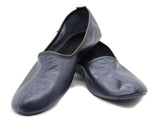 Genuine Leather Dark Blue Slippers Women Size | Unisex House Slippers | Handmade Leather Socks | Leather Home Shoes