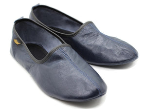 Genuine Leather Dark Blue Slippers Women Size | Unisex House Slippers | Handmade Leather Socks | Leather Home Shoes