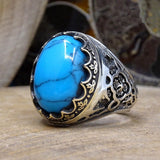 Handmade Turquoise Stoned Ring, Sterling Silver Mens Ring, Mens Turquoise Stone Ring, Signet Ring, Husband Gift, Personalised Gift