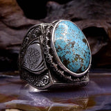 Sultanit & Turquoise Silver Ring With Hand Crafted Pen Embroidered Master Craft | Sterling Silver Ring | Mens Statement Ring | Handmade Ring