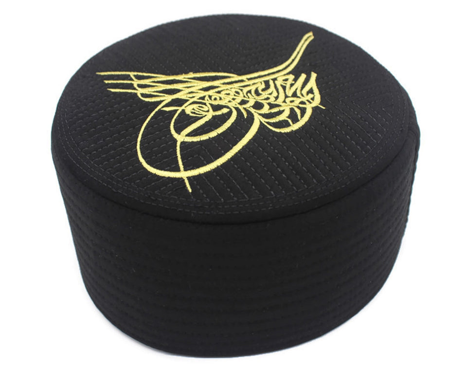 Black Ottoman Tughra Hat, Kufi Muslim Takke Peci Kofia Hat Topi, Modest Clothing, Sufi Hat, Islamic Mens Hat