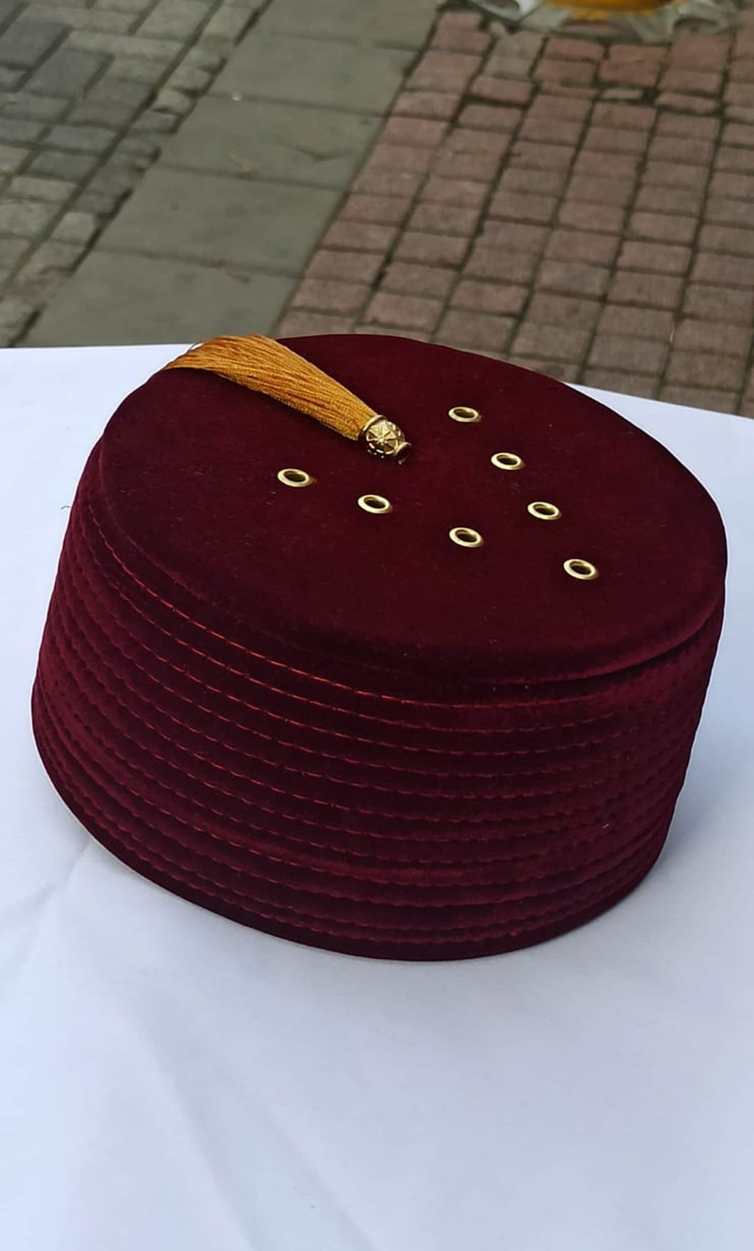 Genuine Egyptian Turkish Red Fez Tarboush Hat Gold Tassel, Doctor Who Fez Hat with 6 holes