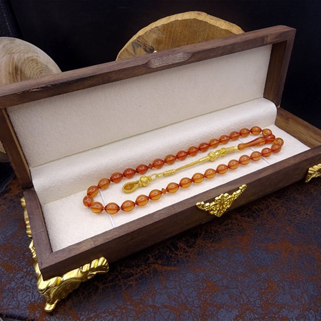 Golden Detailed Wooden Tasbeeh Box, Wooden Tasbeeh Box, Tasbih, Tesbih, Tasbeeh Gifts, Special Tasbih Gift - islamicbazaar