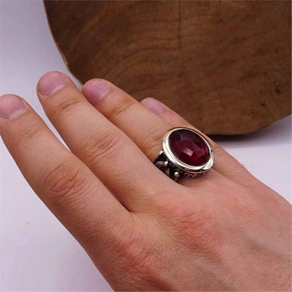 Ruby Red Zirconia Sterling Silver Ring, Handmade Womens Ring, Signet Ring, Gemstone Ring, Gift for Her, Diamond Cut Ring, Dainty Ring