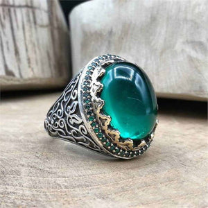 Green Domed Silver Ring, Sterling Silver Ring with Green stones, Sterling Silver Ring, Mens Silver ring