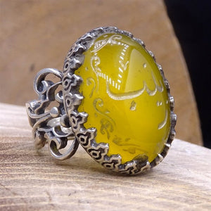 Name Written Yellow Agate Silver Ring, Ideal Gift, Jewelry Gift, Gift for Her, Bride Gift, Islamic Art, Name Ring, Personalized Ring