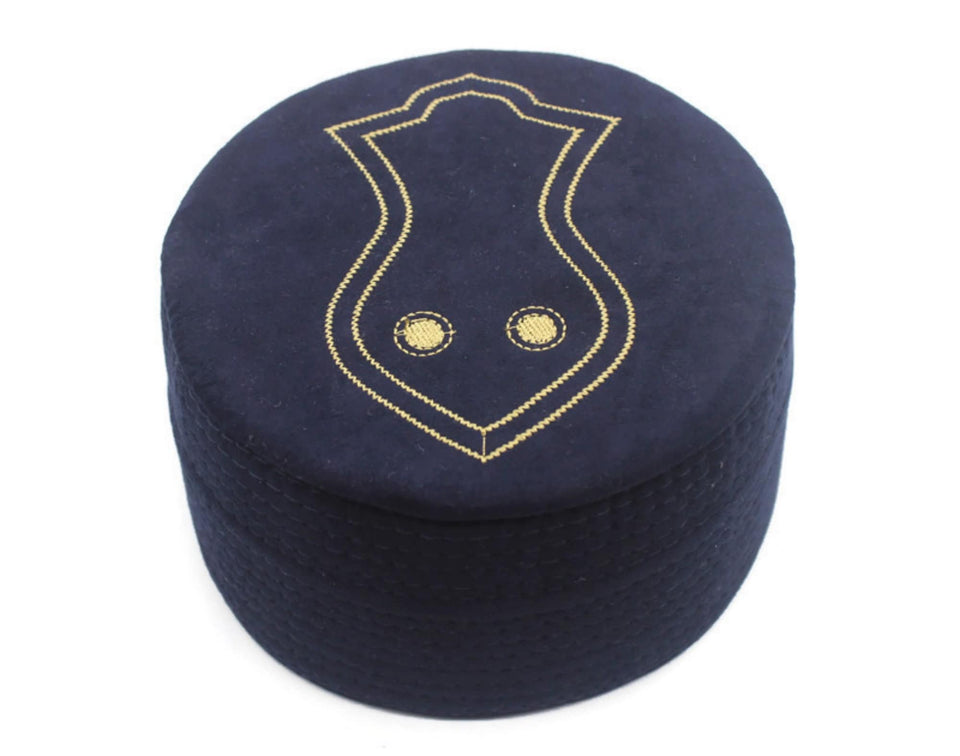 58 cm Dark Blue Nalain Embroidered Kufi, Sandal Muslim Takke Peci Kofia Hat Topi, Muslim Clothing, Islamic Wear, Islamic Gift, Mens Hat