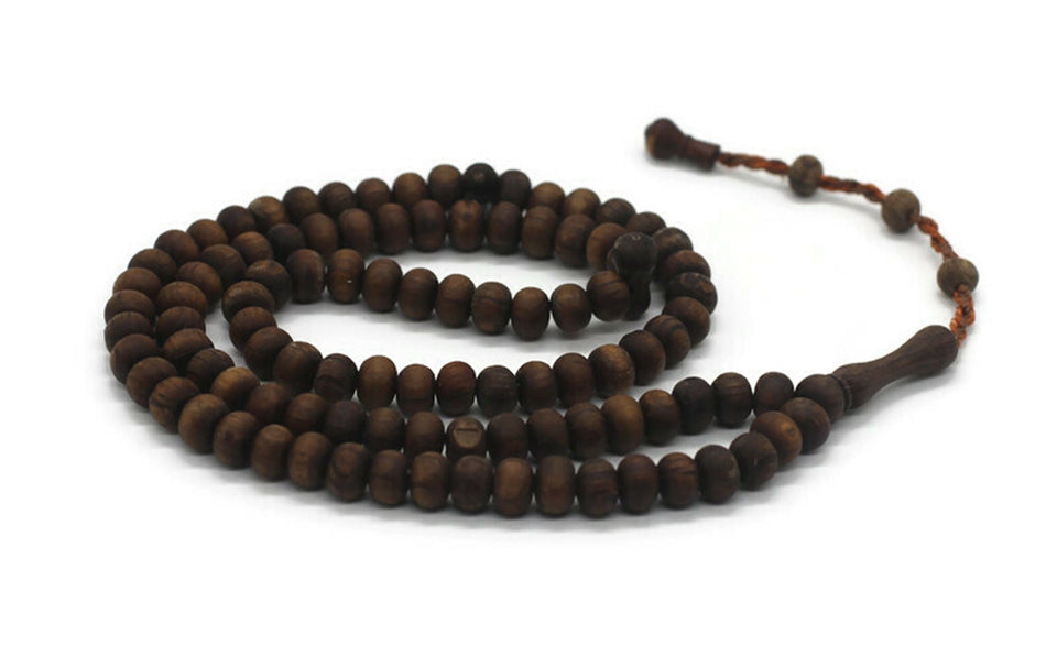 Genuine Dark Melia azedarach Wood Beads, 99 Prayer Beads Misbaha, Tasbeeh Counter Dhikr Tasbih Tasbeeh Tesbih 6x8 mm Dhikr Prayer Beads