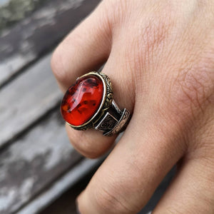 Fire Red Lux Ottoman Silver Ring | Personalised Ring | Gift For Him | Personalized Gift | Custom Ring | 925 Sterling Silver | Muslim Gift