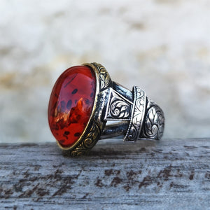 Fire Red Lux Ottoman Silver Ring | Personalised Ring | Gift For Him | Personalized Gift | Custom Ring | 925 Sterling Silver | Muslim Gift