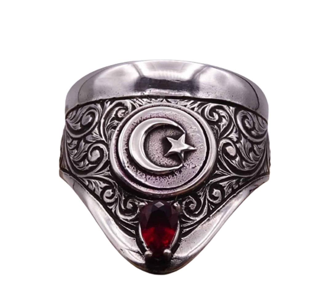 Zihgir with Turkish Flag Symbol Silver Ring, 925 Sterling Silver Mens Ring, Archer Ring, Rings, Religious Ring, Silver rings, Ottoman Ring