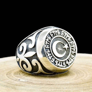 Gokturks Silver Ring, Mens Islamic Ring, Statement Rings, Muslim Gift, Husband Gift, Gift For Him, 925 Sterling Silver Ring