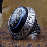 Special Black Agate Stone Silver Ring | Gift For Him | Custom Ring | Gift For Him | Ottoman | 925 Sterling Silver | Groom Gifts