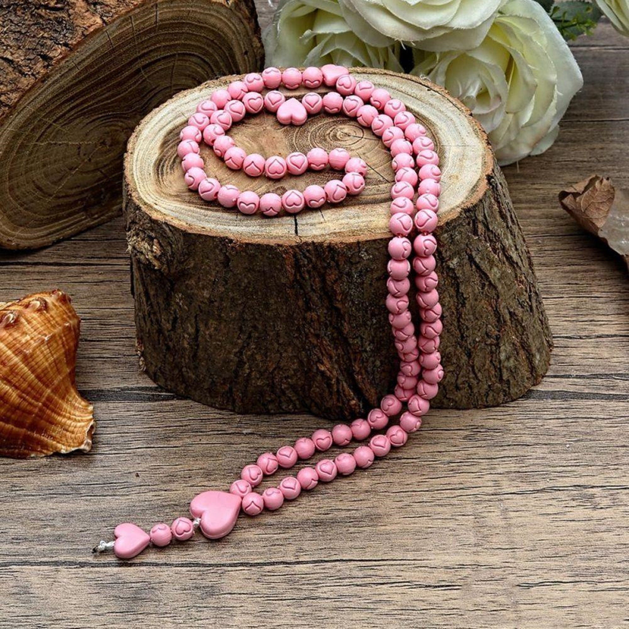 Luxury Shawl, Rosary with Pearls and Roses, Pink, good Blue, Cream Colored Cylinder Box Gift Set, Mother's Day Gift,Ramadan Gift,Religious Gift,