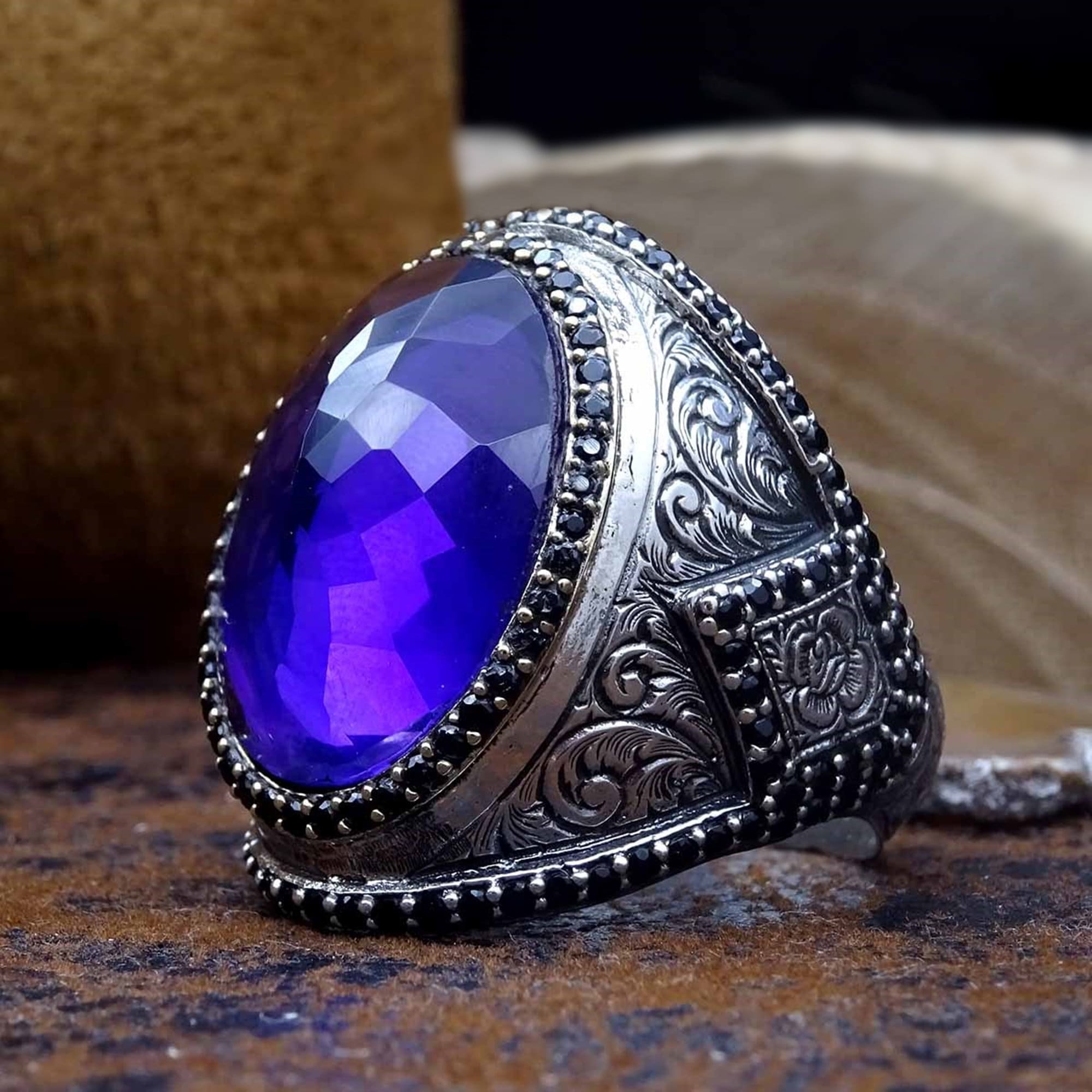 Mens ring with purple on sale stone