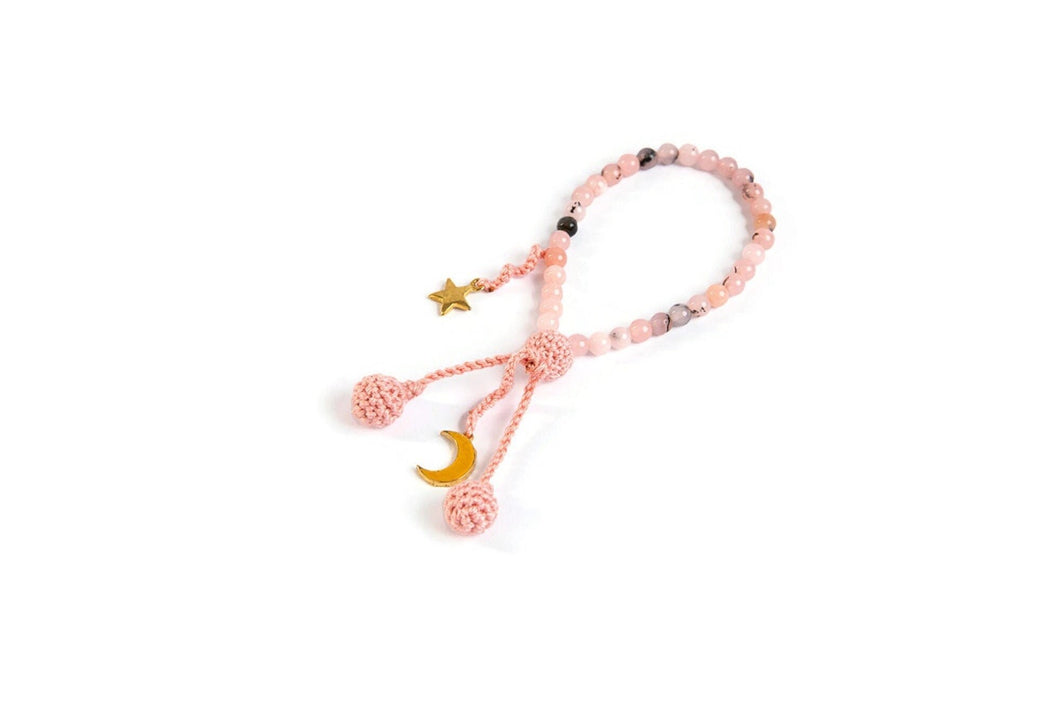 Pink Moonstone Tasbih for Children, 33 Beads Dhikr Misbaha for Kids, Islamic Education for Kids, Eid Gift, Ramadan Subha