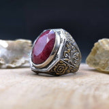 Red Ruby Stone Silver Ring | Men Silver Ring | Men Wedding Ring | Silver Jewelry | Gift for Him | Gift for Groom | 925 Sterling Silver