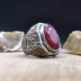 Red Ruby Stone Silver Ring | Men Silver Ring | Men Wedding Ring | Silver Jewelry | Gift for Him | Gift for Groom | 925 Sterling Silver