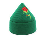 Light Green Haqqani Kufi with Rose, Rose Embroidery Prayer Hat, Mens Islamic Kufi Hat