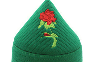 Light Green Haqqani Kufi with Rose, Rose Embroidery Prayer Hat, Mens Islamic Kufi Hat