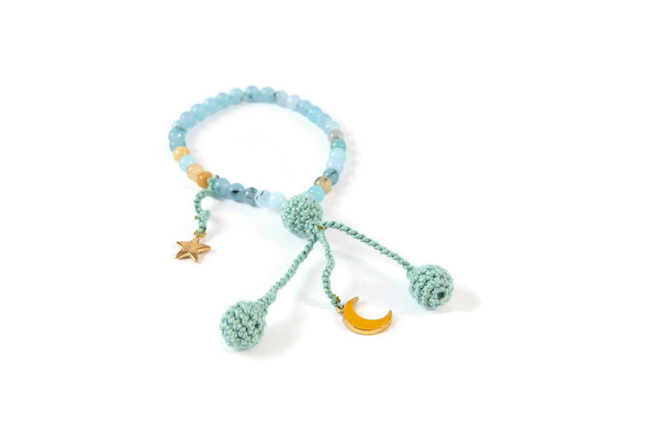 Light Blue Moonstone Tasbih for Children, 33 Beads Dhikr Misbaha for Kids, Islamic Education for Kids, Eid Gift, Ramadan Subha