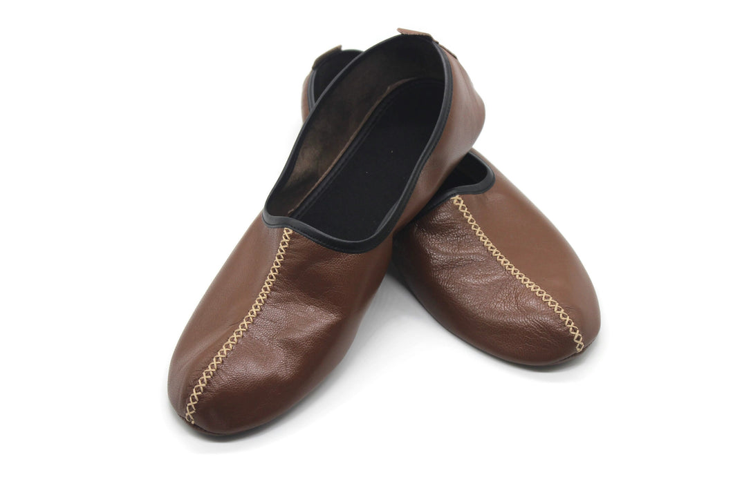 Mens soft leather on sale slippers