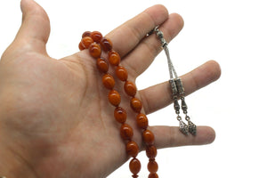 Tiger Orange Amber Bakelite Catalin | 33 Bead Prayer Beads | Drop Amber Tasbih | Misbaha | Rosary | Islamic Gift | Gift For Him | Kehribar