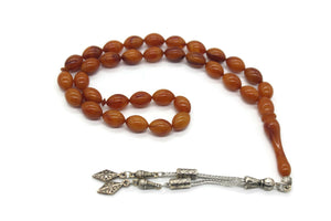 Tiger Orange Amber Bakelite Catalin | 33 Bead Prayer Beads | Drop Amber Tasbih | Misbaha | Rosary | Islamic Gift | Gift For Him | Kehribar