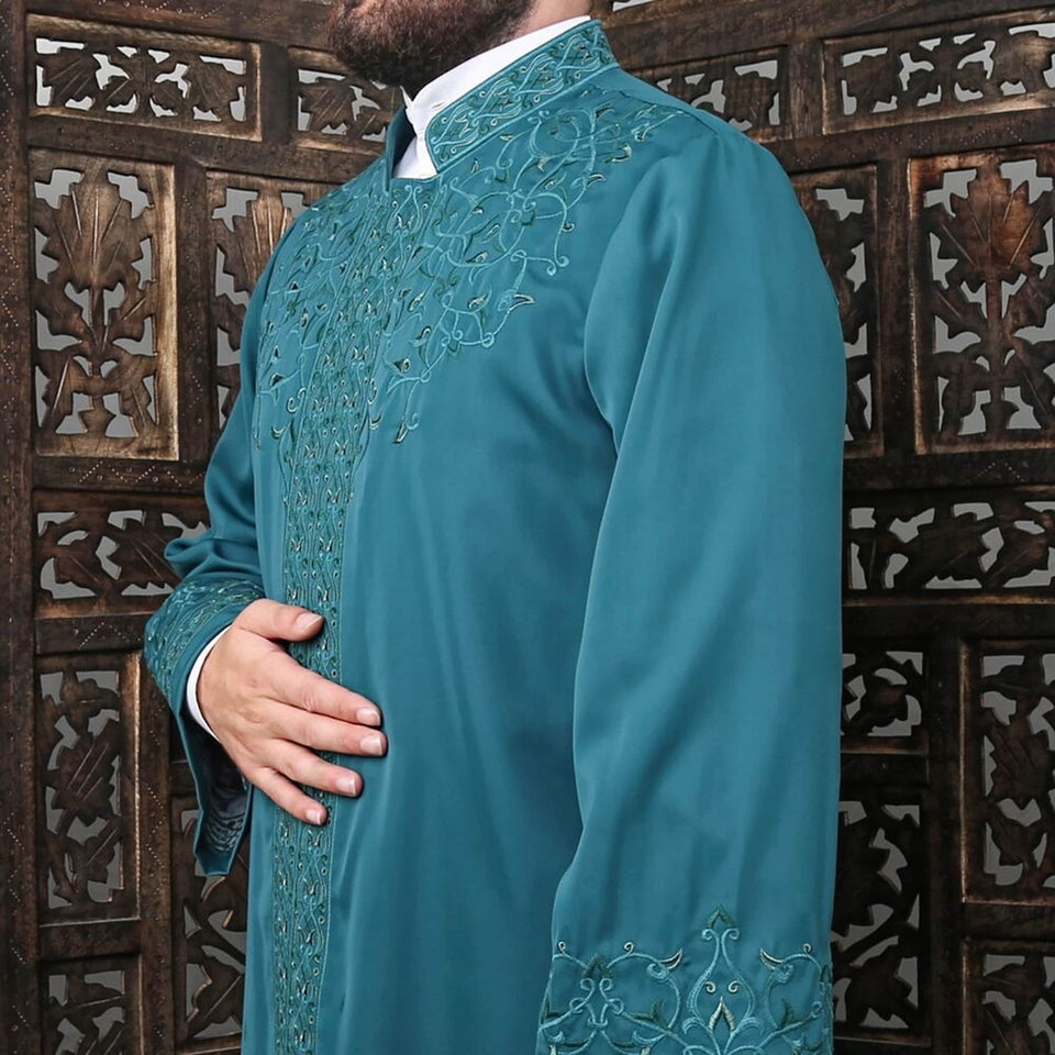 Blue Ajyad Fortress Mens Prayer hot Jubbah, Traditional Anatolian Thobe, Elegant Mens Wear Kurta, Muslim Mens Clothing Plain Disdash, Thawb