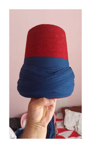 Genuine Wool Felt Mawlawi Hat with Dark Blue Turban, Mawlawiyah Sufi Kufi Hat, Traditional Destar Sikke Islamic Cap, Ottoman Fez Hat