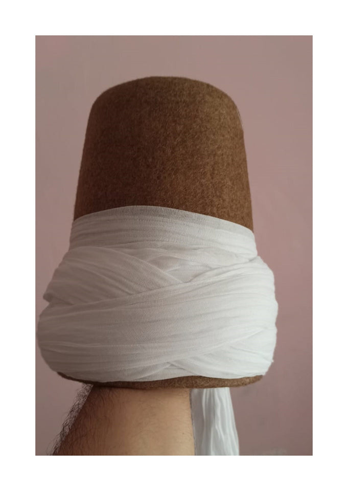 Genuine Wool Felt Mawlawi Hat with White Turban, Mawlawiyah Sufi Kufi Hat, Traditional Destar Sikke Islamic Cap, Whirling Dervish Costume