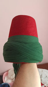 Genuine Wool Felt Mawlawi Hat with Dark Green Turban, Mawlawiyah Sufi Kufi Hat, Traditional Destar Sikke Islamic Cap, Ottoman Fez Hat