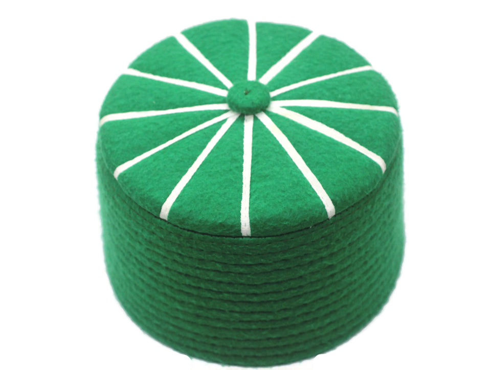 Genuine Felt Islamic Hat, Baklawa Design Green Muslim Kufi Cap, Men's Muslim Prayer Kufi Hat