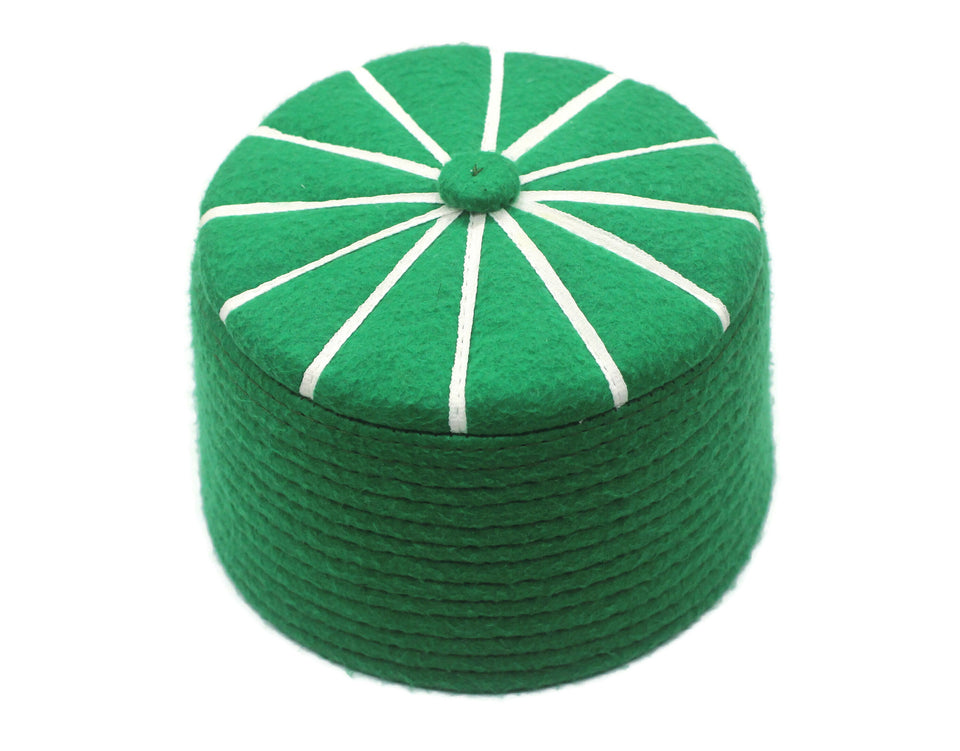 Genuine Felt Islamic Hat, Baklawa Design Green Muslim Kufi Cap, Men's Muslim Prayer Kufi Hat