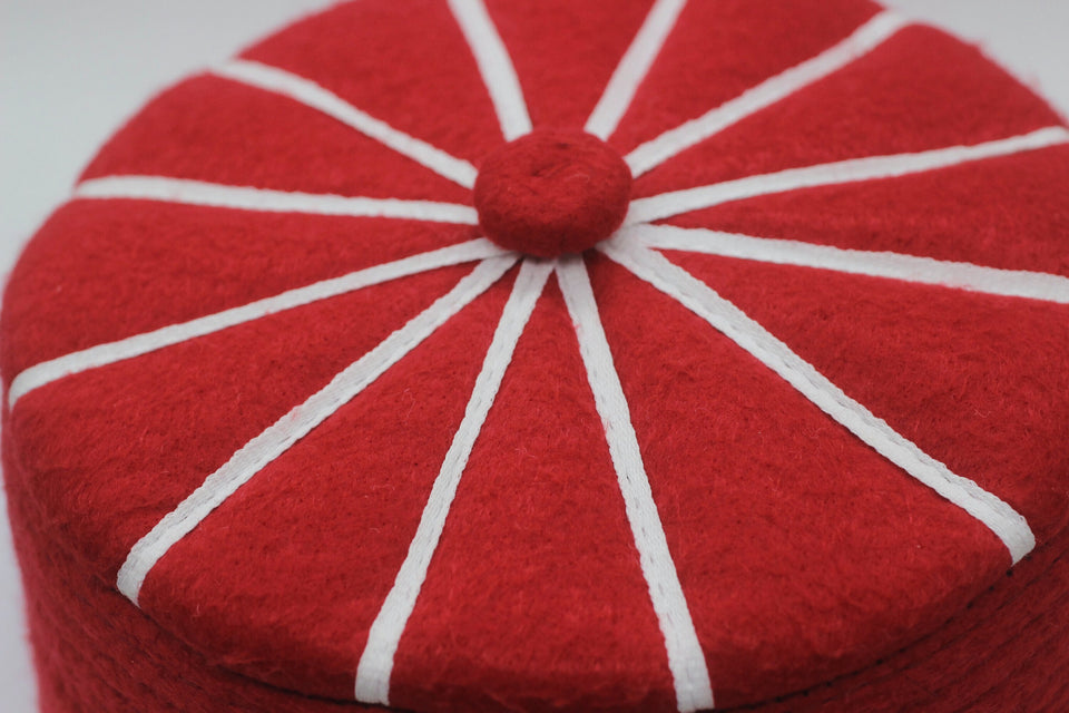 Genuine Felt Islamic Hat, Baklawa Design Red to White Muslim Kufi Cap, Men's Muslim Prayer Kufi Hat